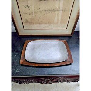 Mid Century Weavewood Serving Tray w/ Removable Aluminum Insert 1950s MCM Decor